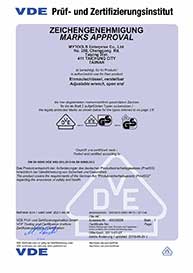 VDE Adjustable Wrench Certificate